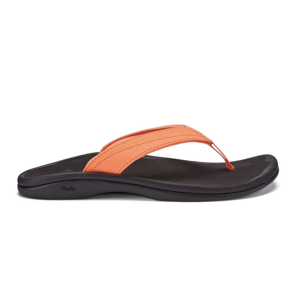 Olukai Zehentrenner Damen - Ohana Water-friendly Beach Schwarz/Orange - 76523UKRD